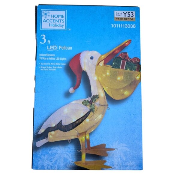 3 ft Pelican Tinsel LED Christmas Holiday Light Yard Sculpture Tropical Beach